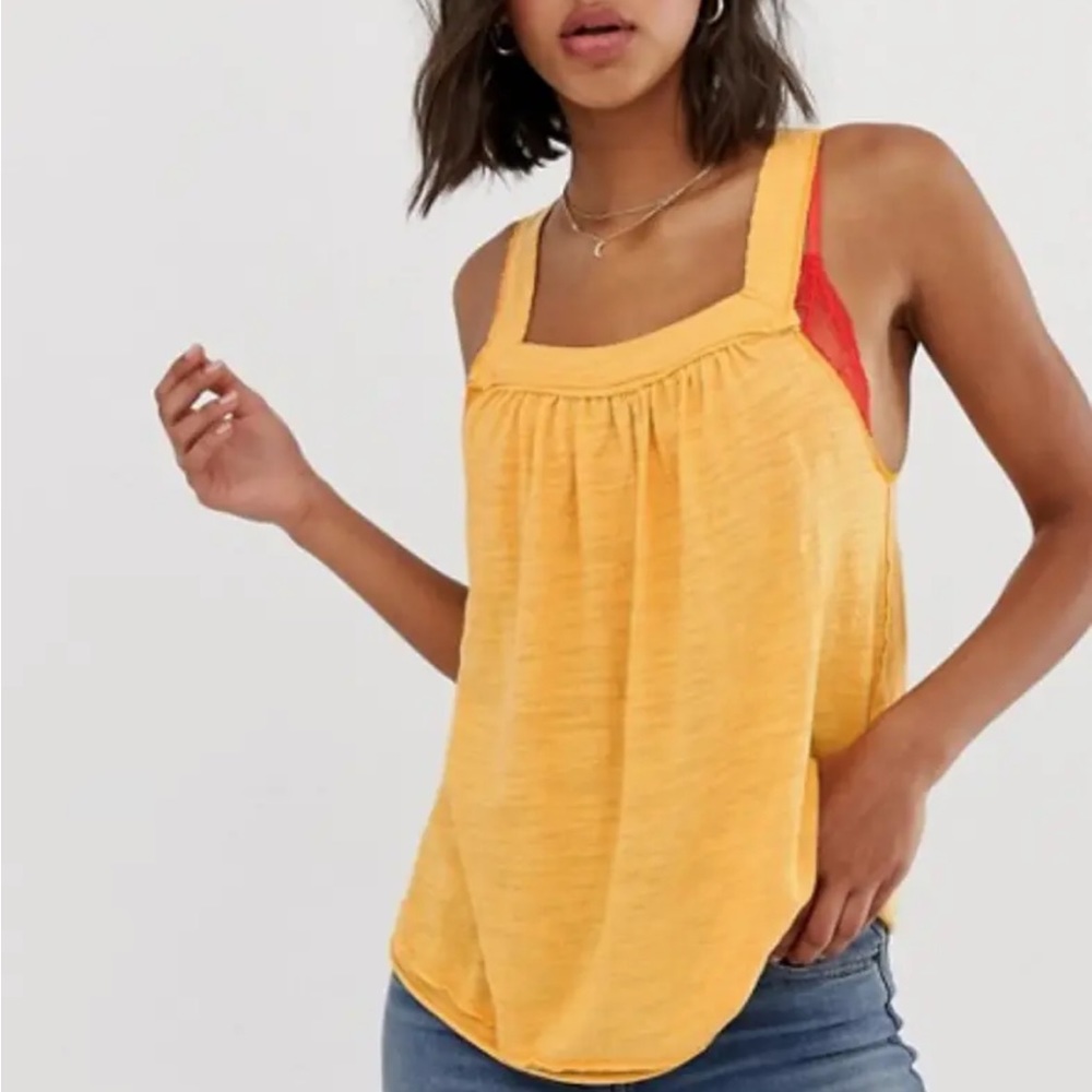 FREE PEOPLE WE THE FREE WOMEN'S POPPY GOLD SLEEVELESS GOD FOR YOU TANK TOP Sz XS